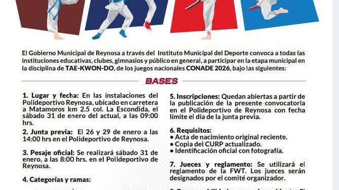Invita el Gobierno de Reynosa a participar en el Torneo Municipal de Taekwondo